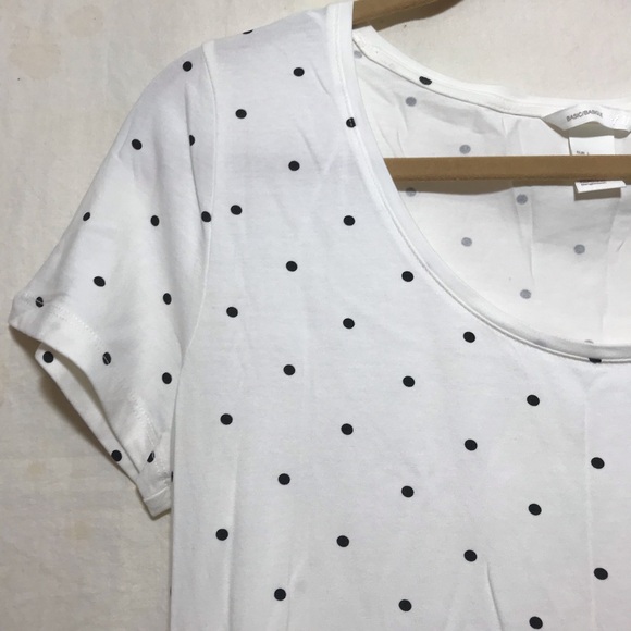 H&M Basics Black White Polka Dot Scoopneck Casual Short Sleeve Shirt Large L GUC - Picture 5 of 10